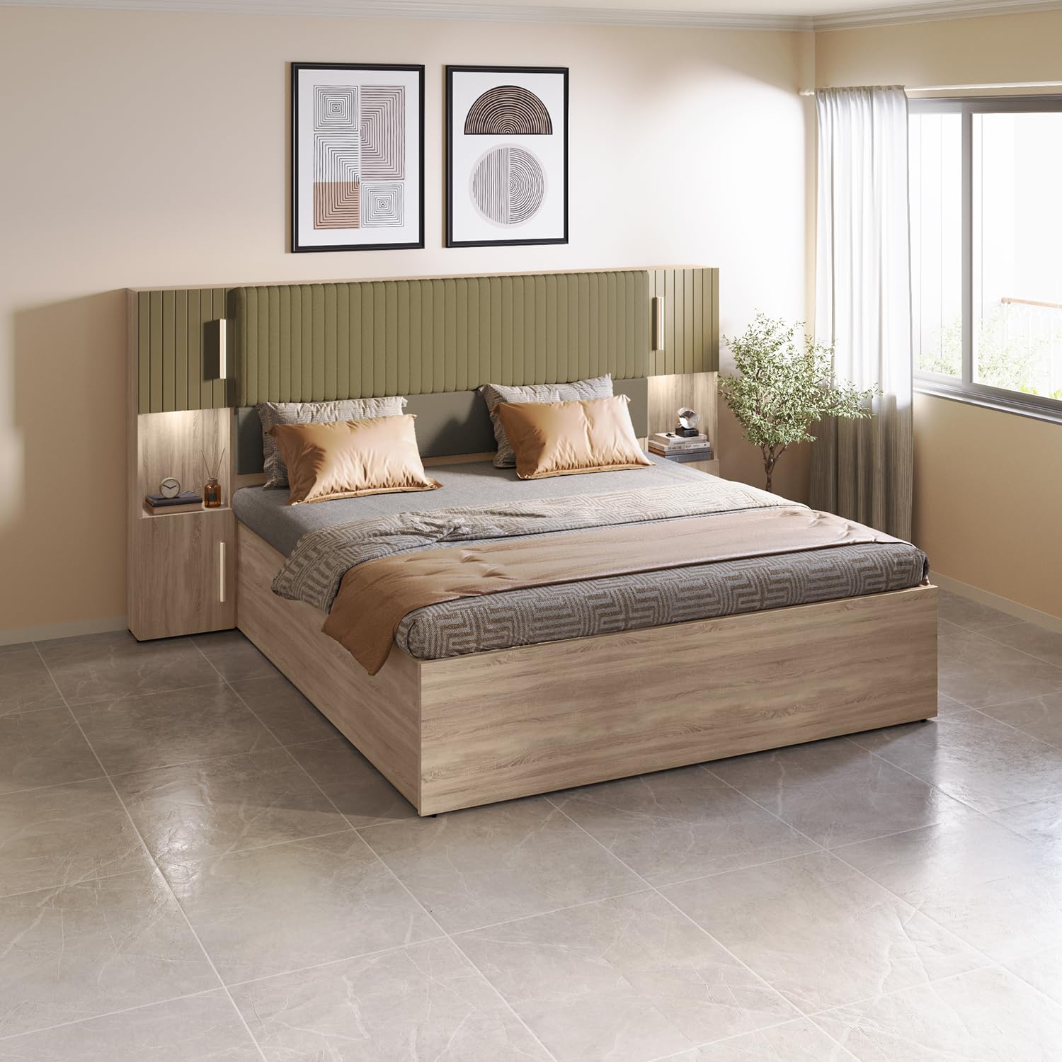 Interio by Godrej Bed Upmods Marcel Queen Size Engineered Wood Bed